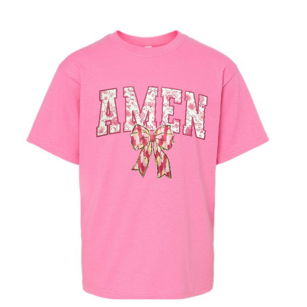 Preppy Pink Amen with Watercolor Bow T-shirt