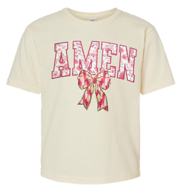 Preppy Pink Amen with Watercolor Bow T-shirt