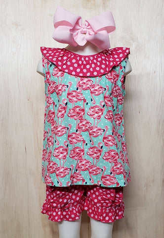 Flamingo Bow Set - Momma G's Children's Boutique, Screen Printing, Embroidery & More