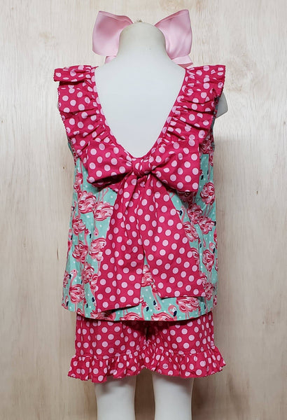 Flamingo Bow Set - Momma G's Children's Boutique, Screen Printing, Embroidery & More