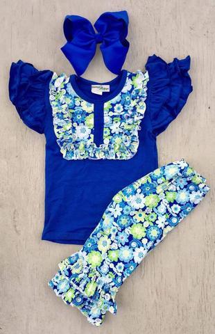 Royal Flowers Capri Set - Momma G's Children's Boutique, Screen Printing, Embroidery & More